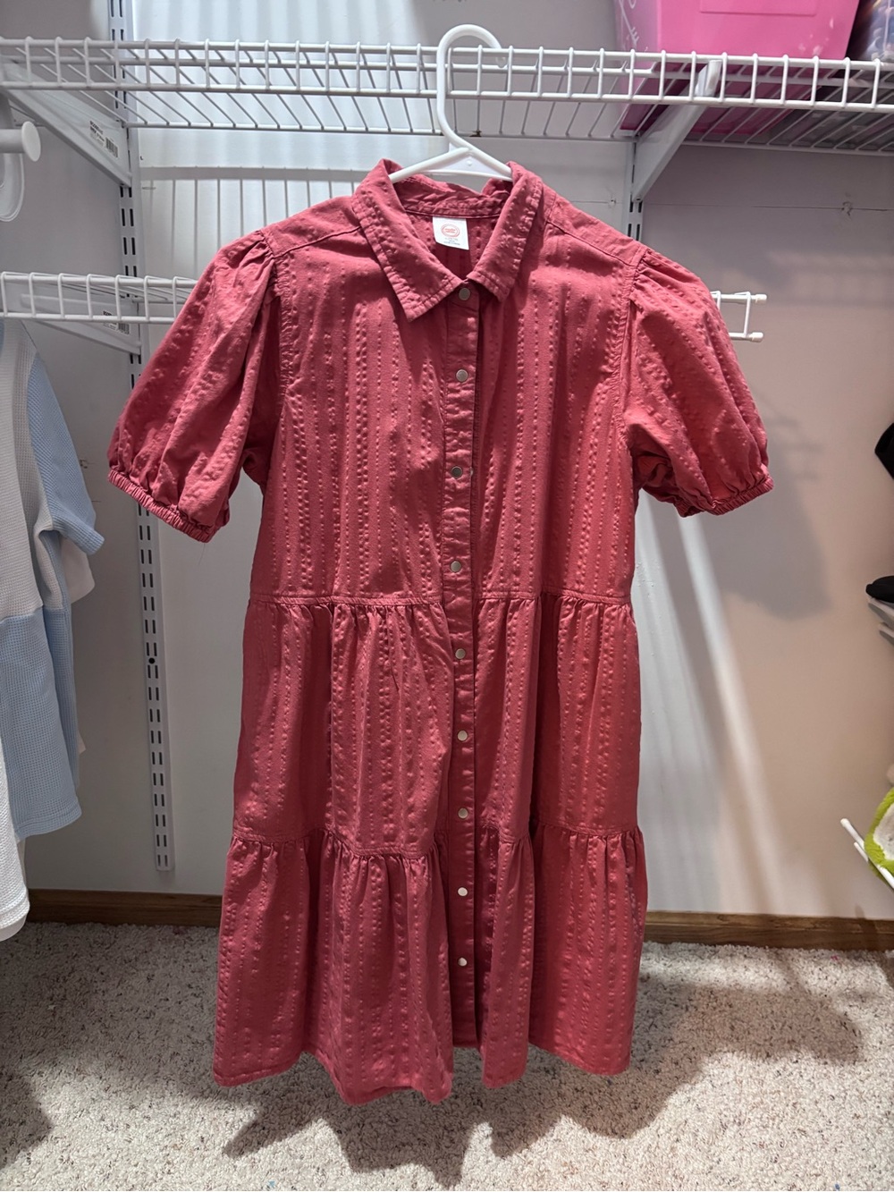 Girl's Button-Front Tiered Dress - Rose Pink